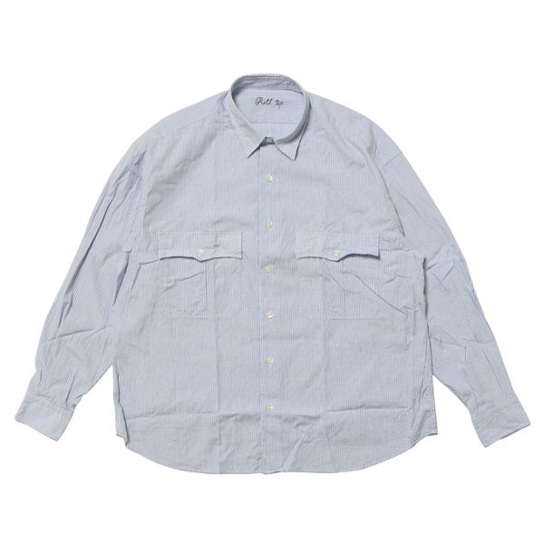 PORTER CLASSIC ロールアップ ストライプシャツ ブルー M