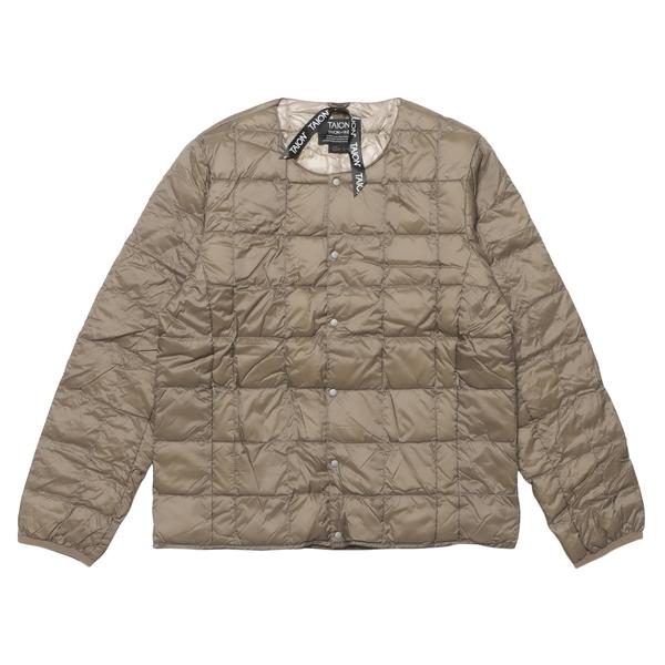 TAION ベーシック クルーネック ボタン インナーダウンベスト カーキ M