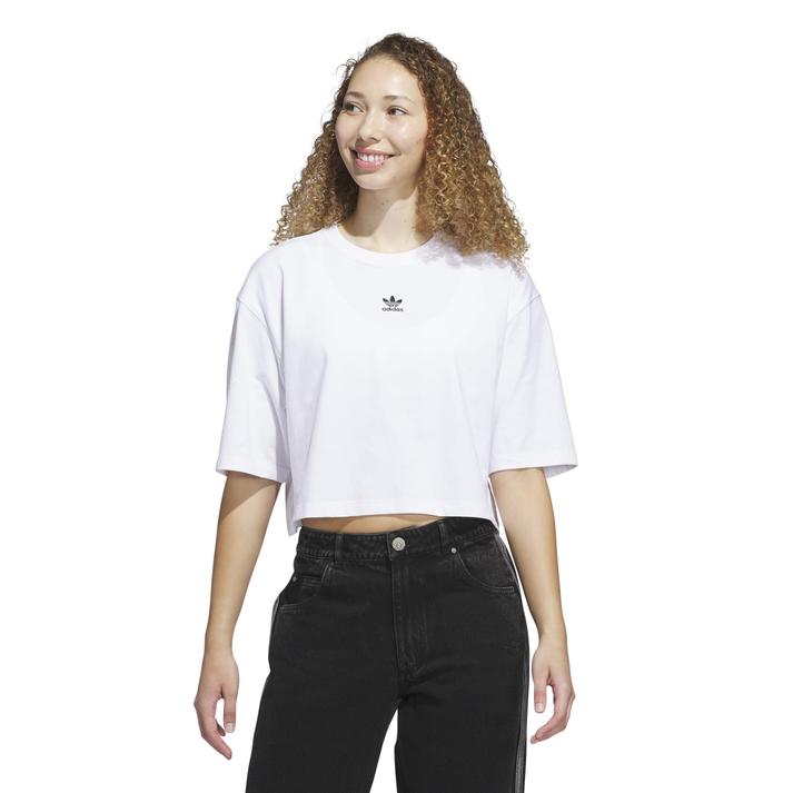 ���f�B�[�X �yadidas�z �A�f�B�_�X W ESS CROP TEE �V���[�g�X���[�u JJ3385 WHITE M