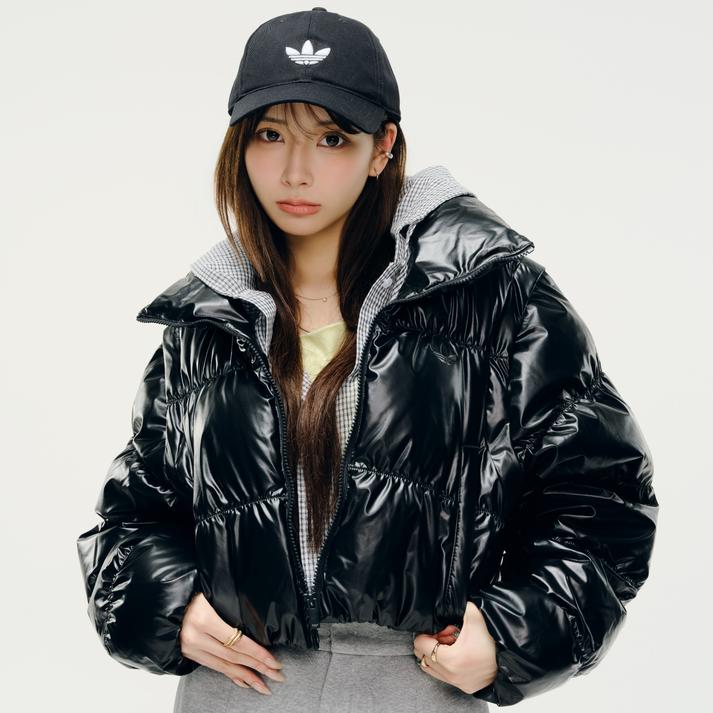 yz fB[X yadidasz AfB_X W ESS GLOSSY PUFF JKT AE^[ JX2988 BLACK L