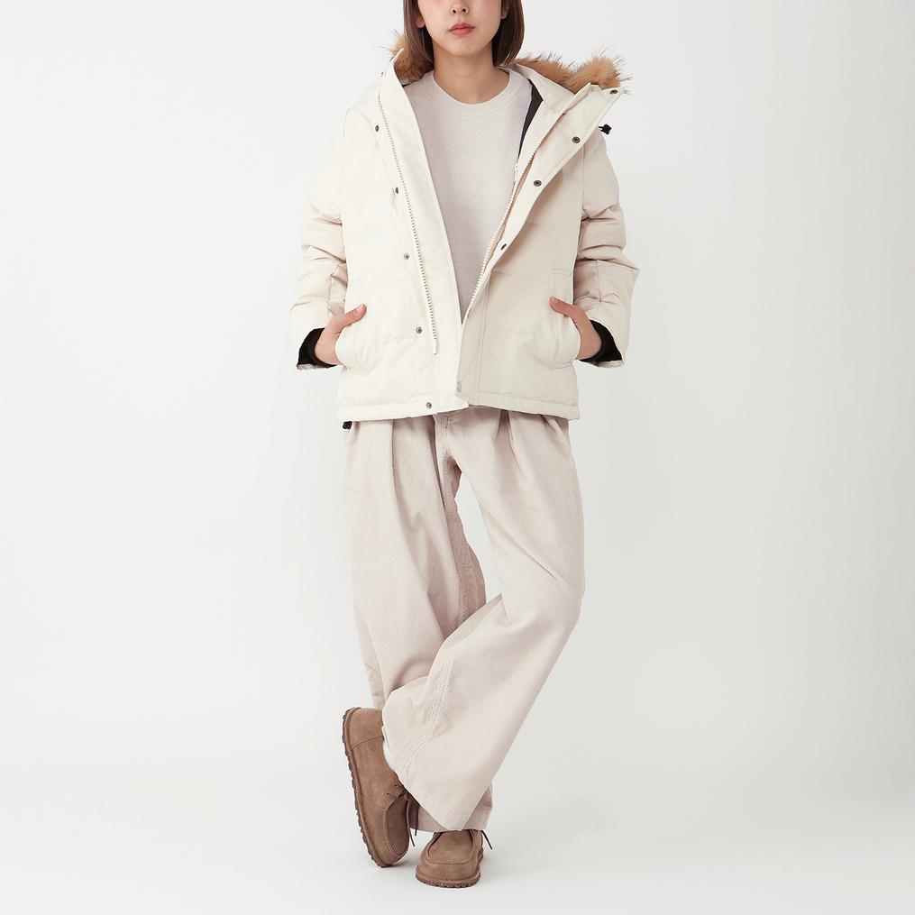 モデル：161cm / 着用サイズ：S DANTON DANTON W's Fake Far Hooded Down Jacket画像2