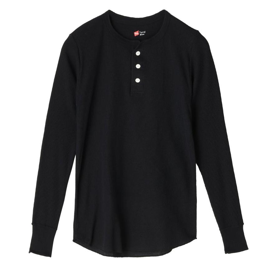 Lサイズ黒最安値valladサーマルV.HENRY NECK L/S IO着用 Hanes HANES