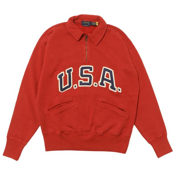 POLO RALPH LAUREN ビンテージフィット USA ハーフジップ スウェット レッド S