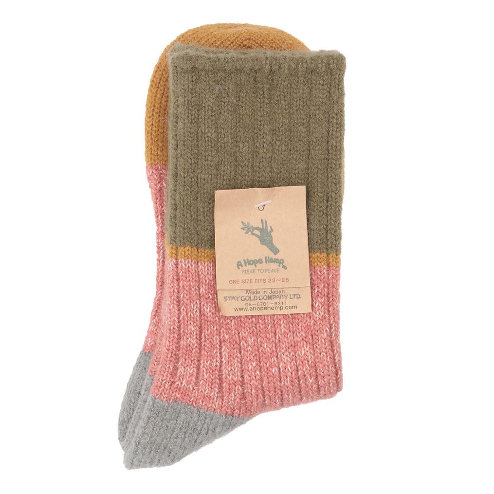  A HOPE HEMP A HOPE HEMP Color Block Crew Socks画像1
