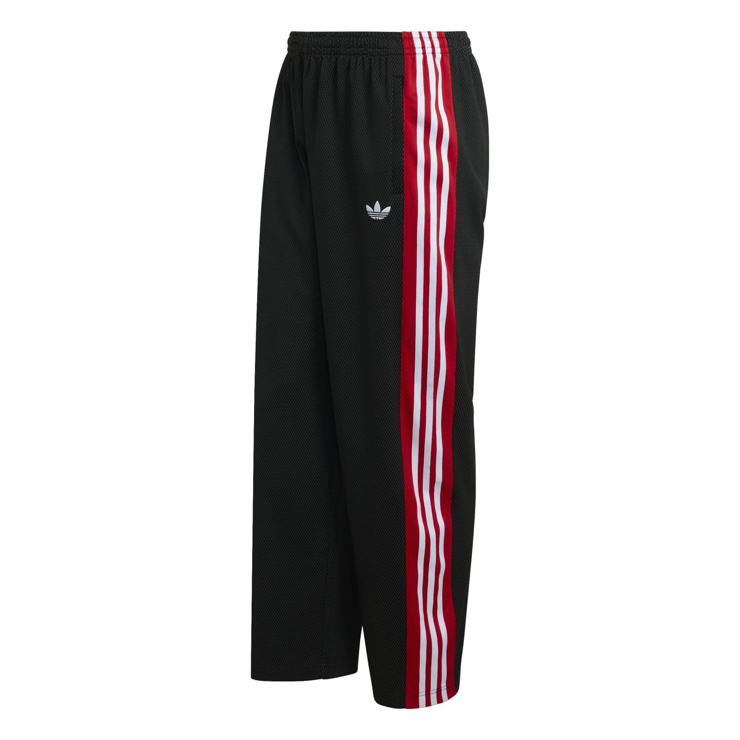 黒いポリエステルパンツ 赤ライン入り 6番 JAPAN adidas】 アディダス M LOOSE MESH TP(CL STREET) ロングパンツ KE0117
