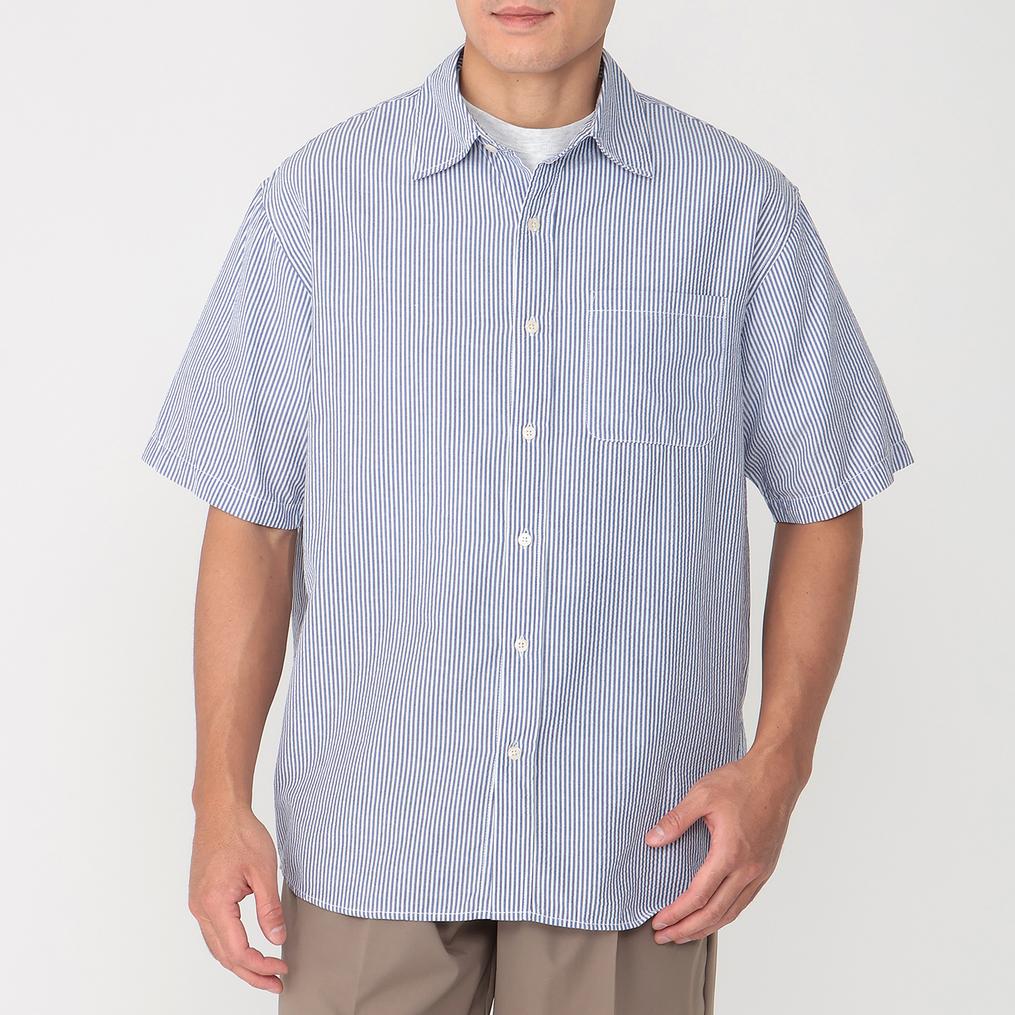 モデル：178㎝ / 着用サイズ：Ｌ JEMORGAN J.E.MORGAN Sucker Stripe Reguler Collar S/S Shirt OSHMAN'S SMU画像1