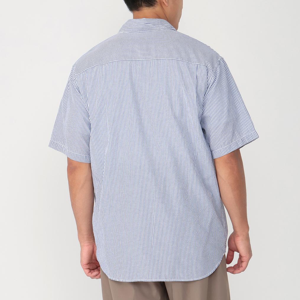 モデル：178㎝ / 着用サイズ：Ｌ JEMORGAN J.E.MORGAN Sucker Stripe Reguler Collar S/S Shirt OSHMAN'S SMU画像3